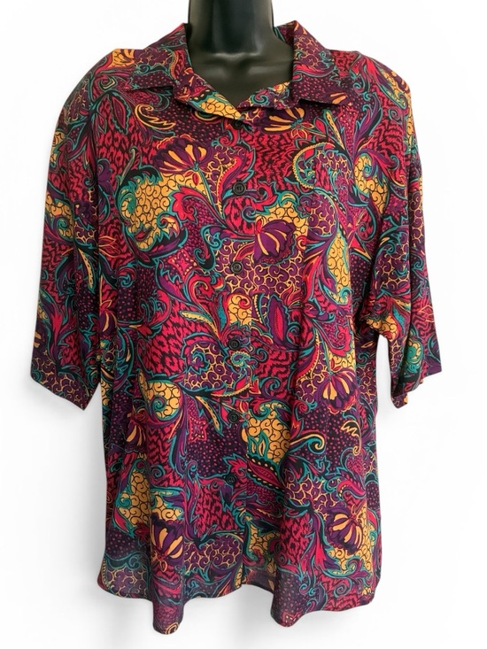 Boomerang Tops - Vintage 90's Boomerang Vibrant Multicolor Paisley Button-Up Shirt Size 22W